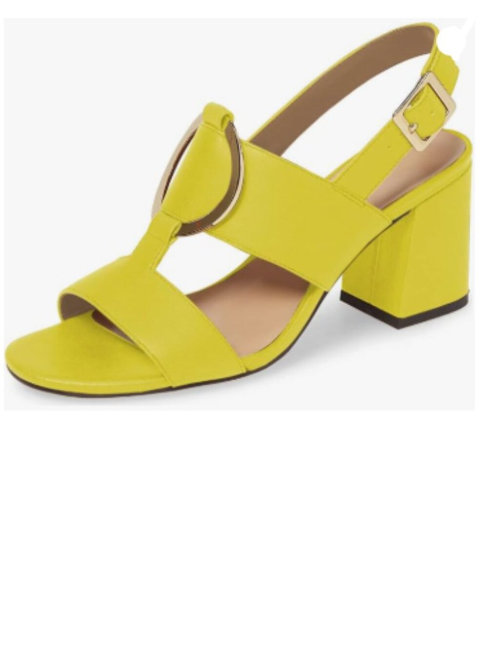 YDN Yellow Block High Heel Open Toe Comfortable Slingback Metal Buckle Sandals